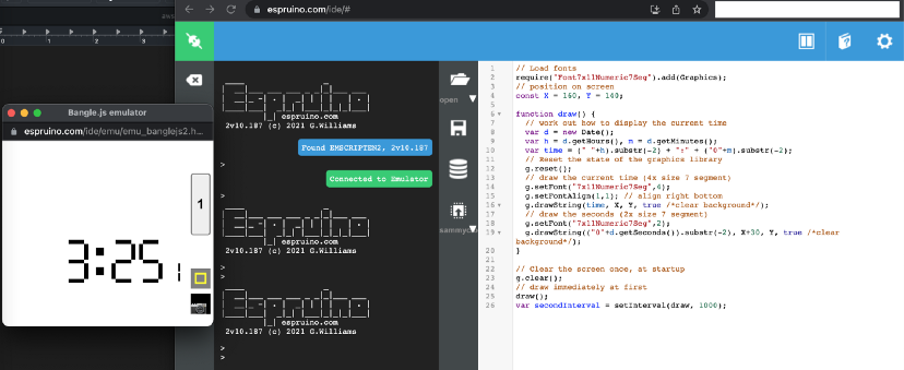Screenshot of programming bangle.js on espruino