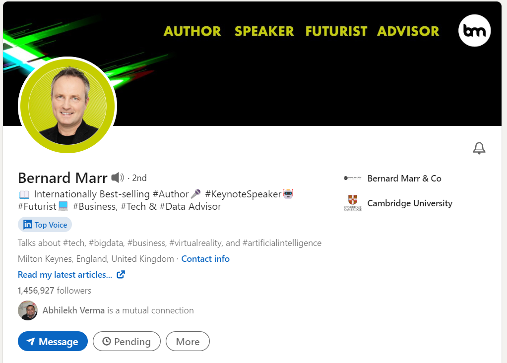 Bernard Marr's LinkedIn Profie