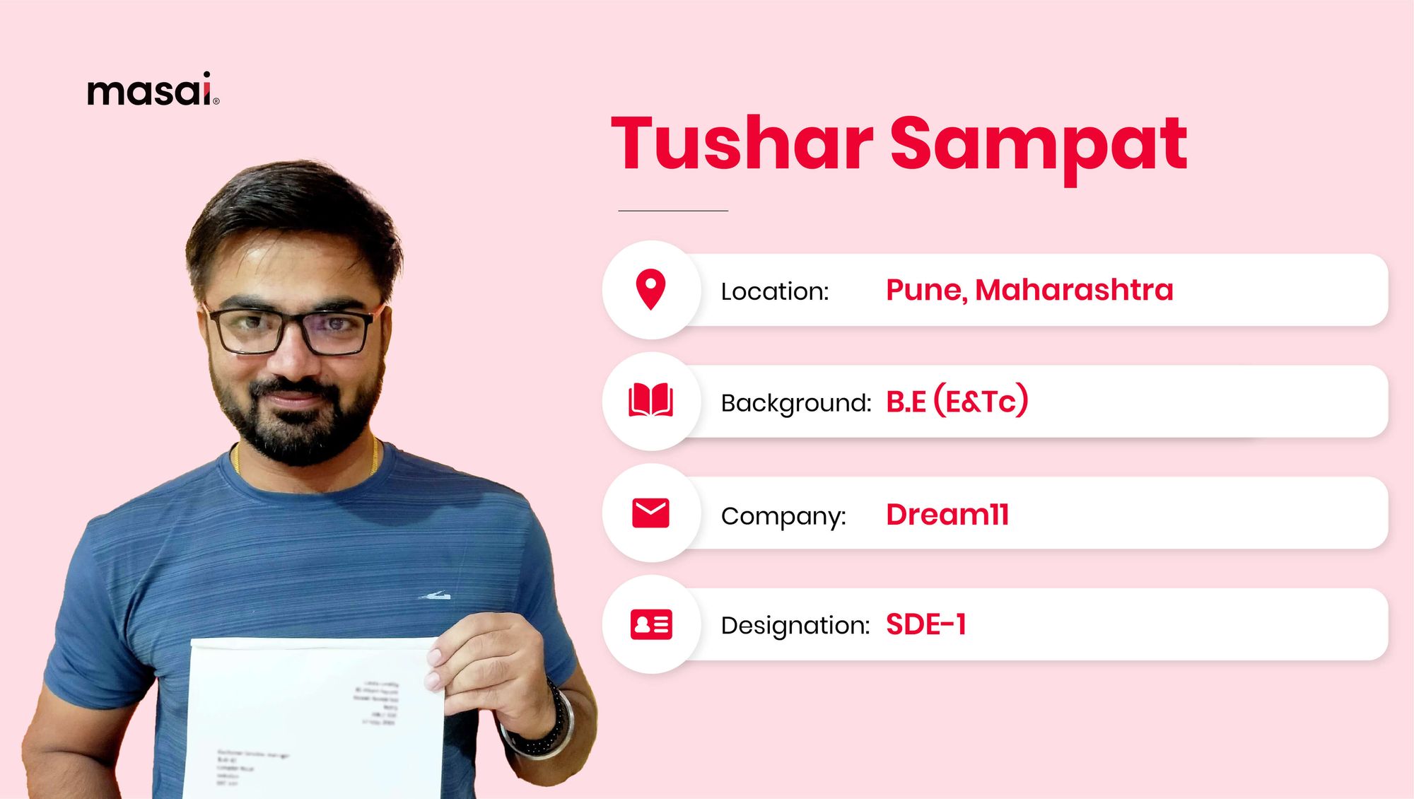 Tushar Sampat- A Masai student now working as SDE-1 at Dream11