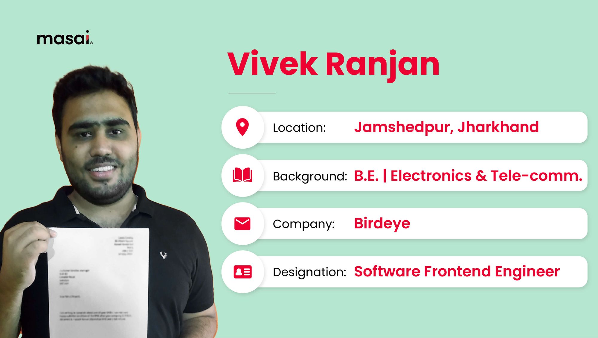 Vivek Ranjan - A Masai graduate now working as Software Engineer at Birdeye